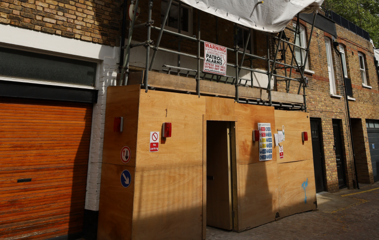 London residential property undergoing external refurbishment with scaffolding.